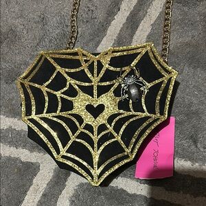 Betsey Johnson Black and Gold Spider Web Purse